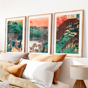 Japanese Prints for Sale Featuring Mountain Waterfall Landscapes- Natural Wood Framed Poster with White Border - Artworksets