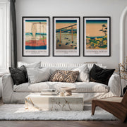 Hokusai Fuji Japanese Style Art Prints - Black Framed Poster with White Border - Artworksets