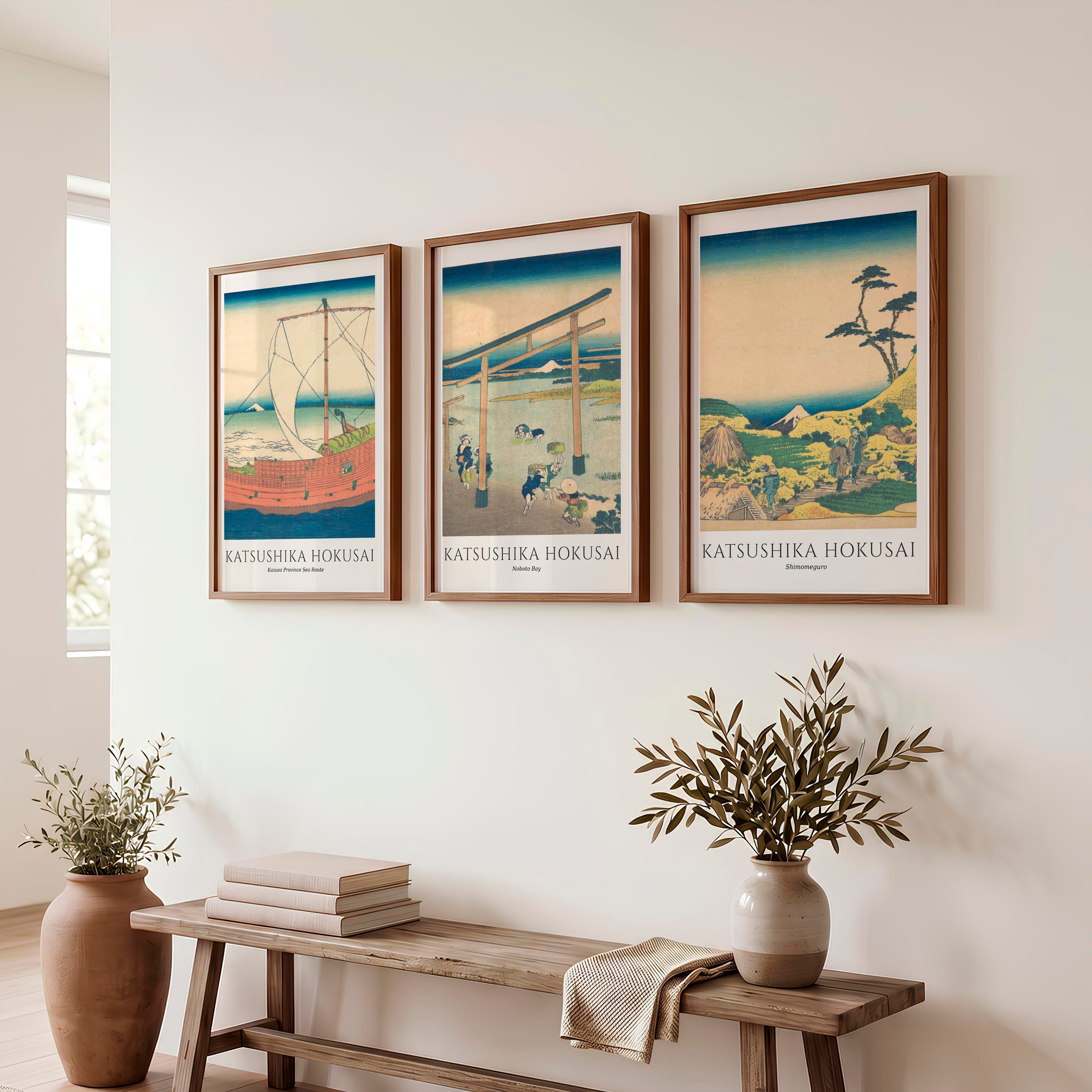 Hokusai Fuji Japanese Style Art Prints - Dark Brown Framed Poster No Border - Artworksets