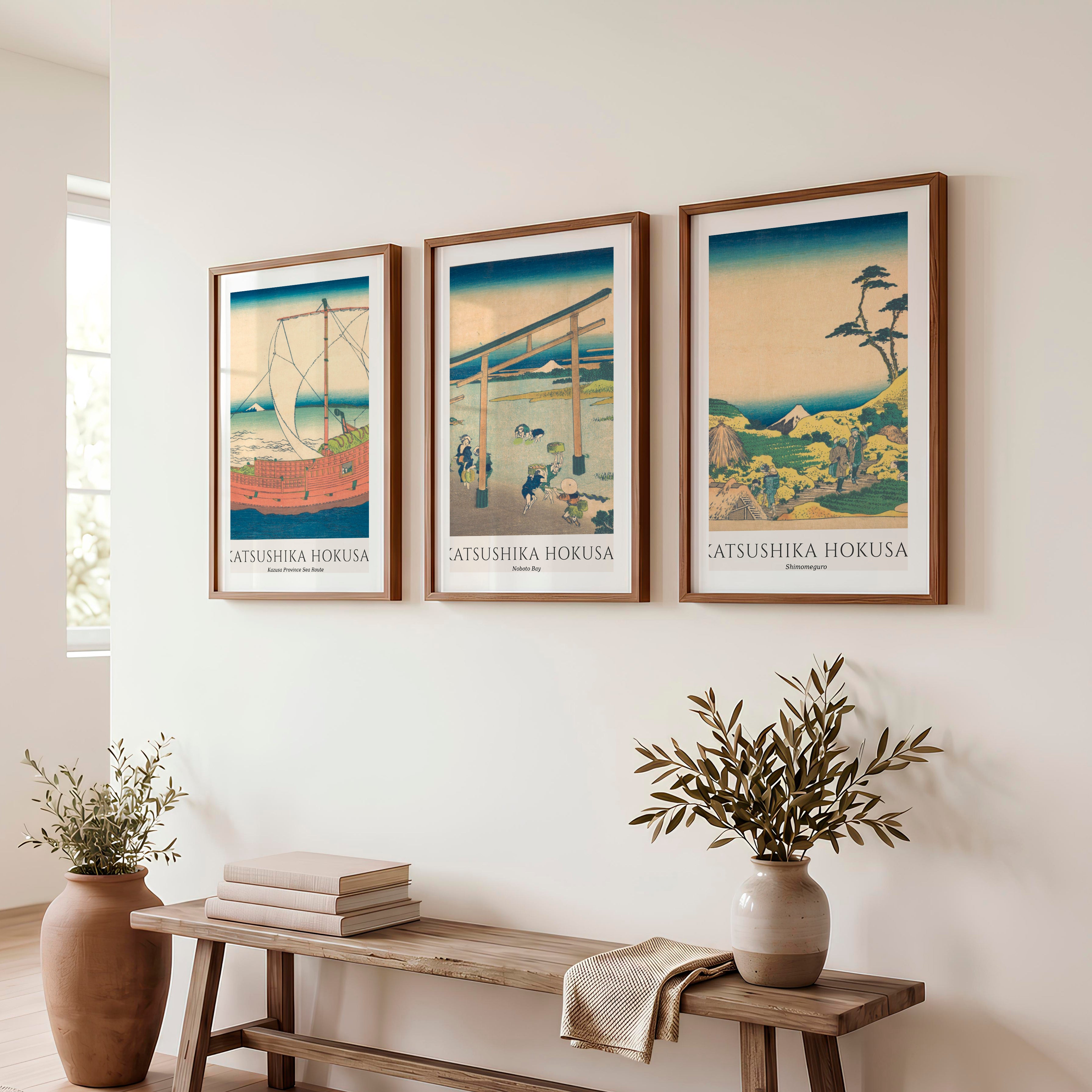 Hokusai Fuji Japanese Style Art Prints - Dark Brown Framed Poster with White Border - Artworksets