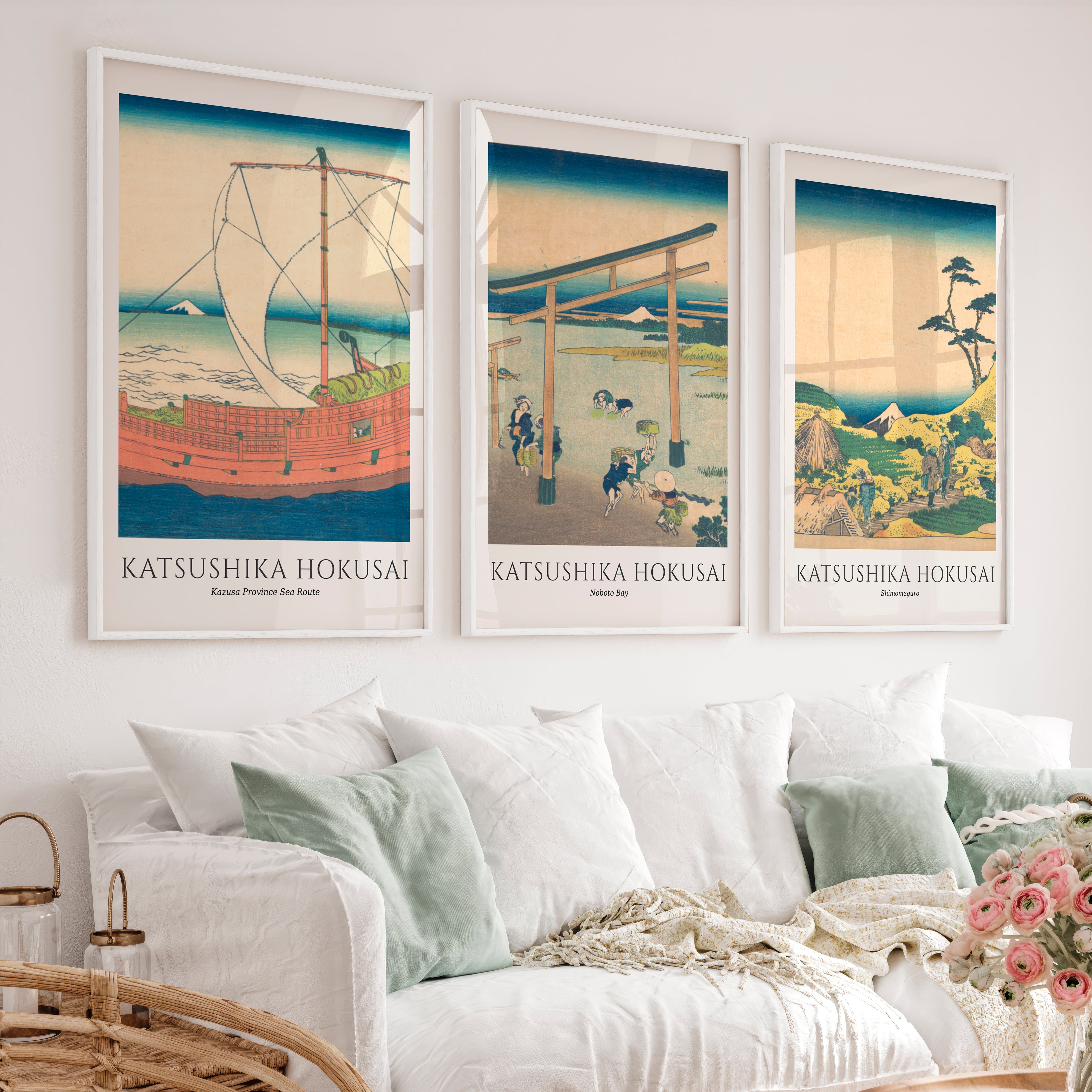 Hokusai Fuji Japanese Style Art Prints - White Framed Poster No Border - Artworksets