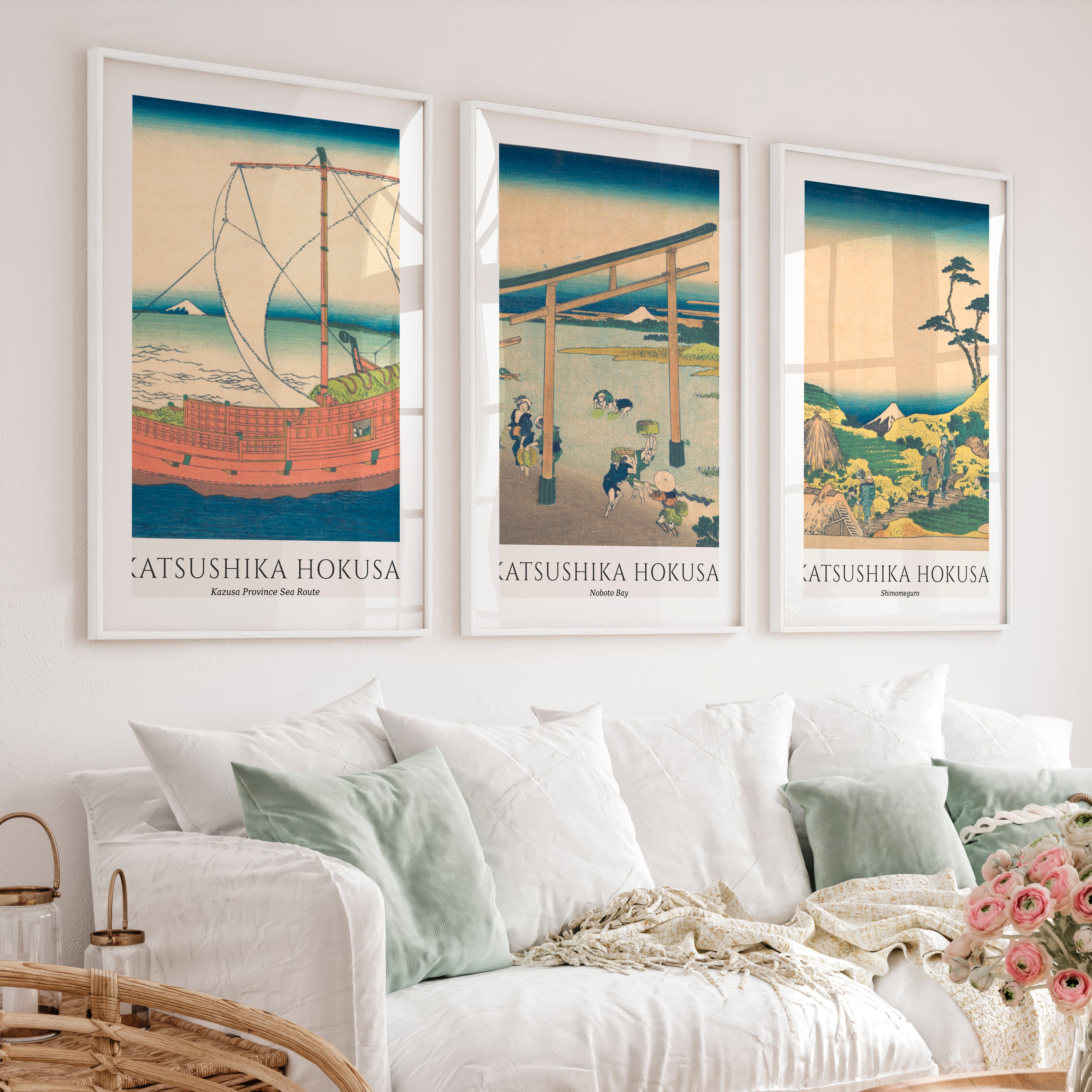 Hokusai Fuji Japanese Style Art Prints - White Framed Poster with White Border - Artworksets