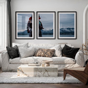 Cherry Blossom Lake Japanese Style Artwork Triptych - Black Framed Poster with White Border - Artworksets