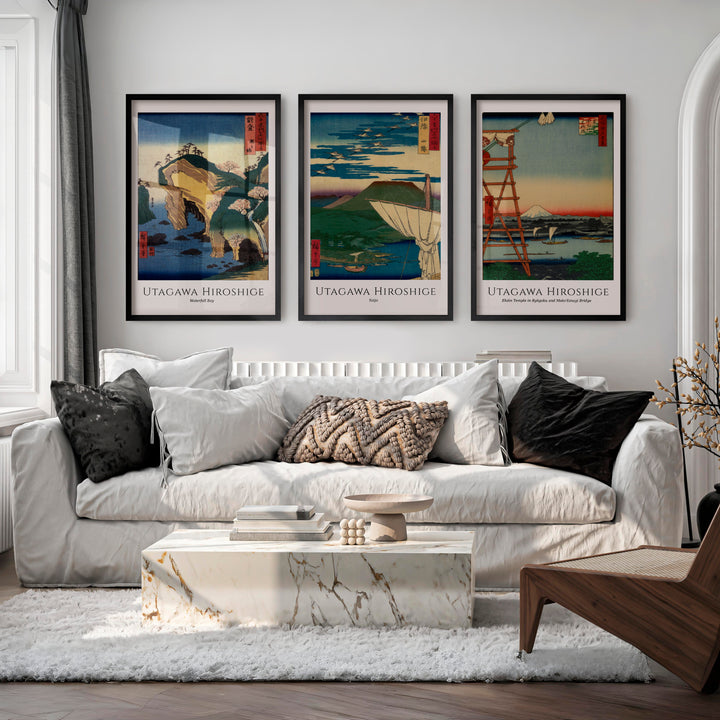 Hiroshige Bay and Fuji Japanese Style Artwork Set - Black Framed Poster No Border - Artworksets
