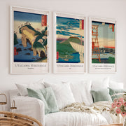 Hiroshige Bay and Fuji Japanese Style Artwork Set - White Framed Poster No Border - Artworksets