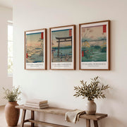 Hiroshige Fuji Japanese Style Poster Set - Dark Brown Framed Poster No Border - Artworksets
