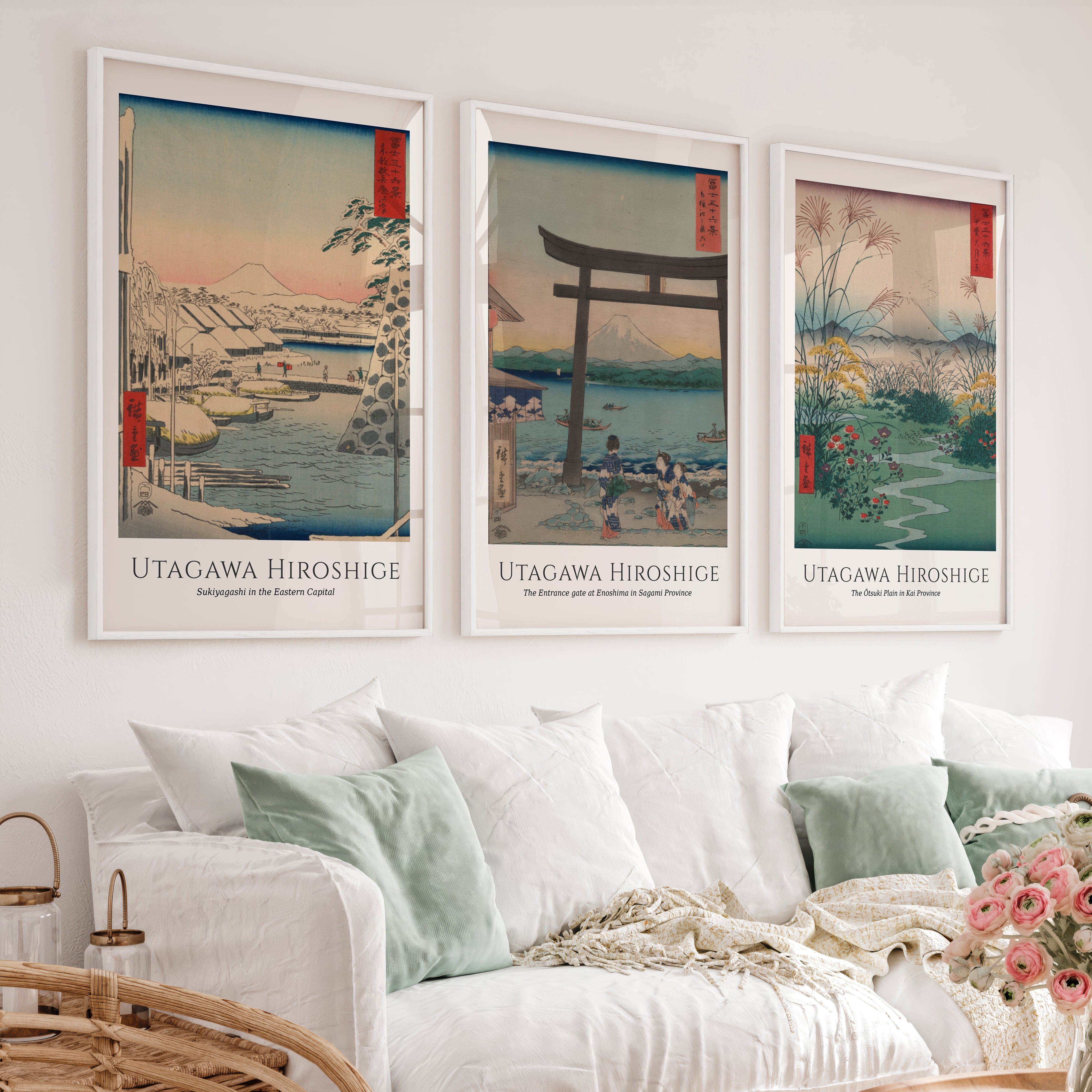 Hiroshige Fuji Japanese Style Poster Set - White Framed Poster No Border - Artworksets