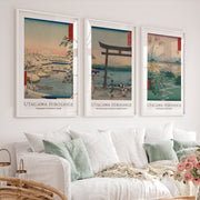 Hiroshige Fuji Japanese Style Poster Set - White Framed Poster with White Border - Artworksets