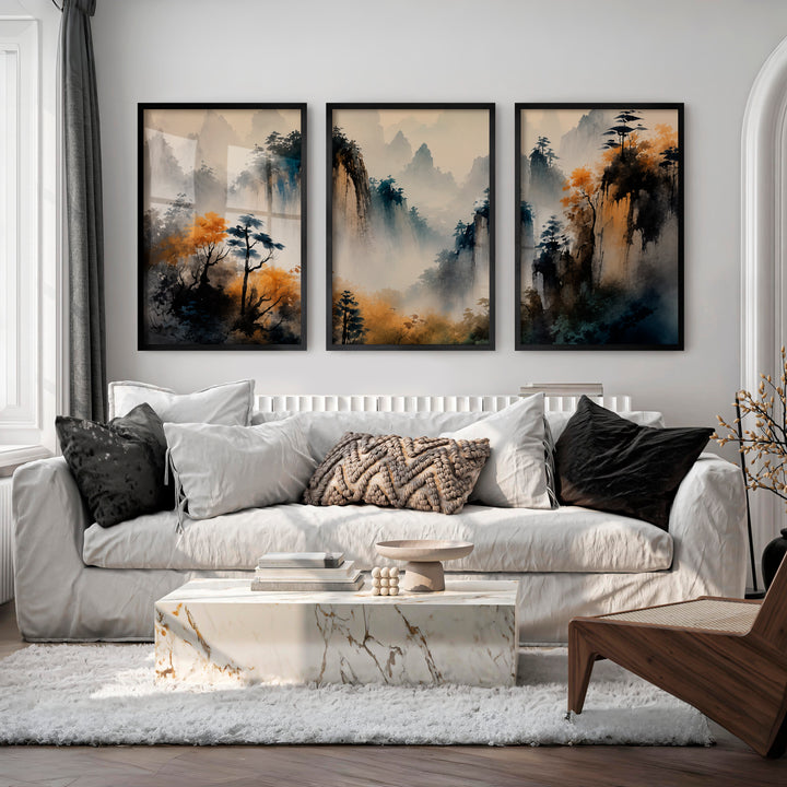 Elegant Japanese Style Wall Art Featuring Cranes and Full Moon - Black Framed Poster No Border - Artworksets