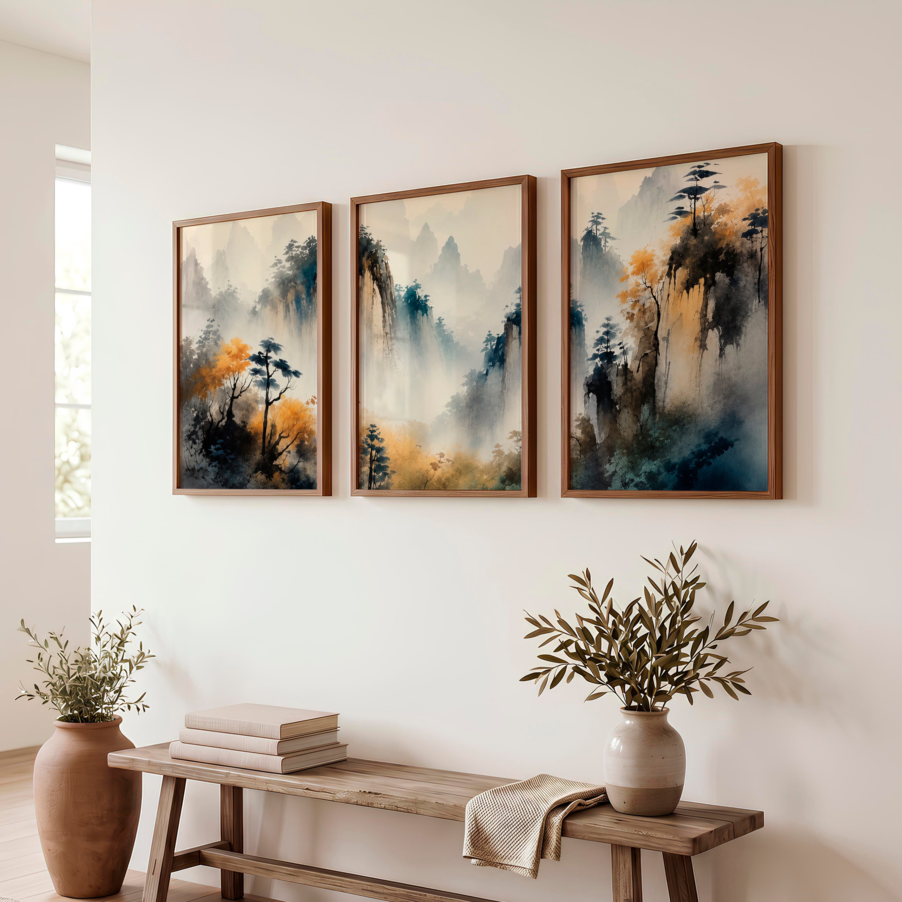Elegant Japanese Style Wall Art Featuring Cranes and Full Moon - Dark Brown Framed Poster No Border - Artworksets