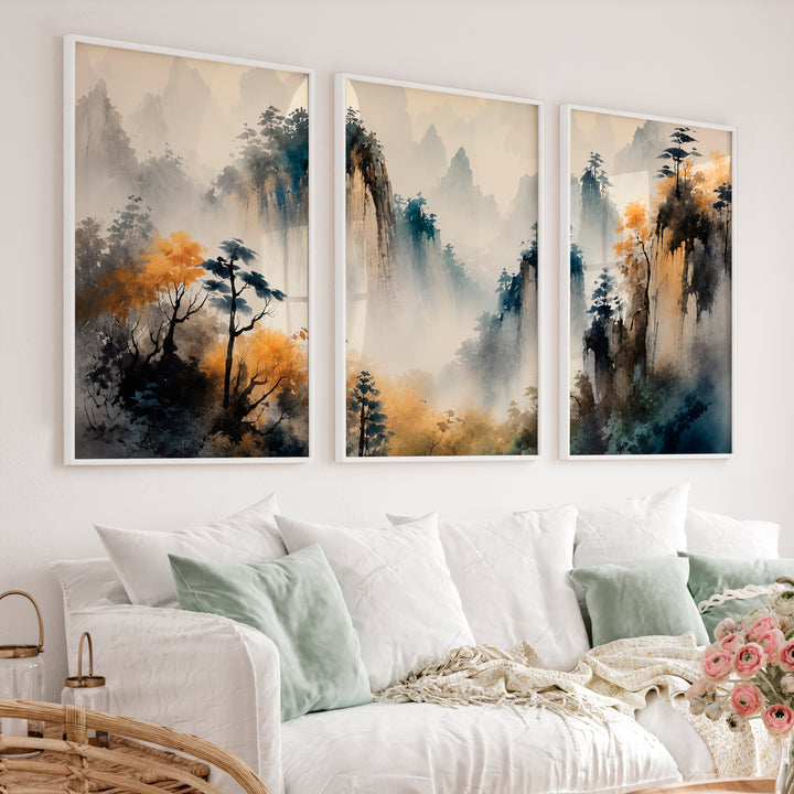 Elegant Japanese Style Wall Art Featuring Cranes and Full Moon - White Framed Poster No Border - Artworksets