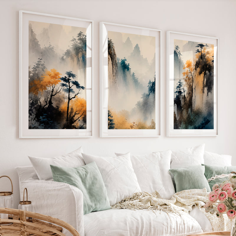 Elegant Japanese Style Wall Art Featuring Cranes and Full Moon - White Framed Poster with White Border - Artworksets