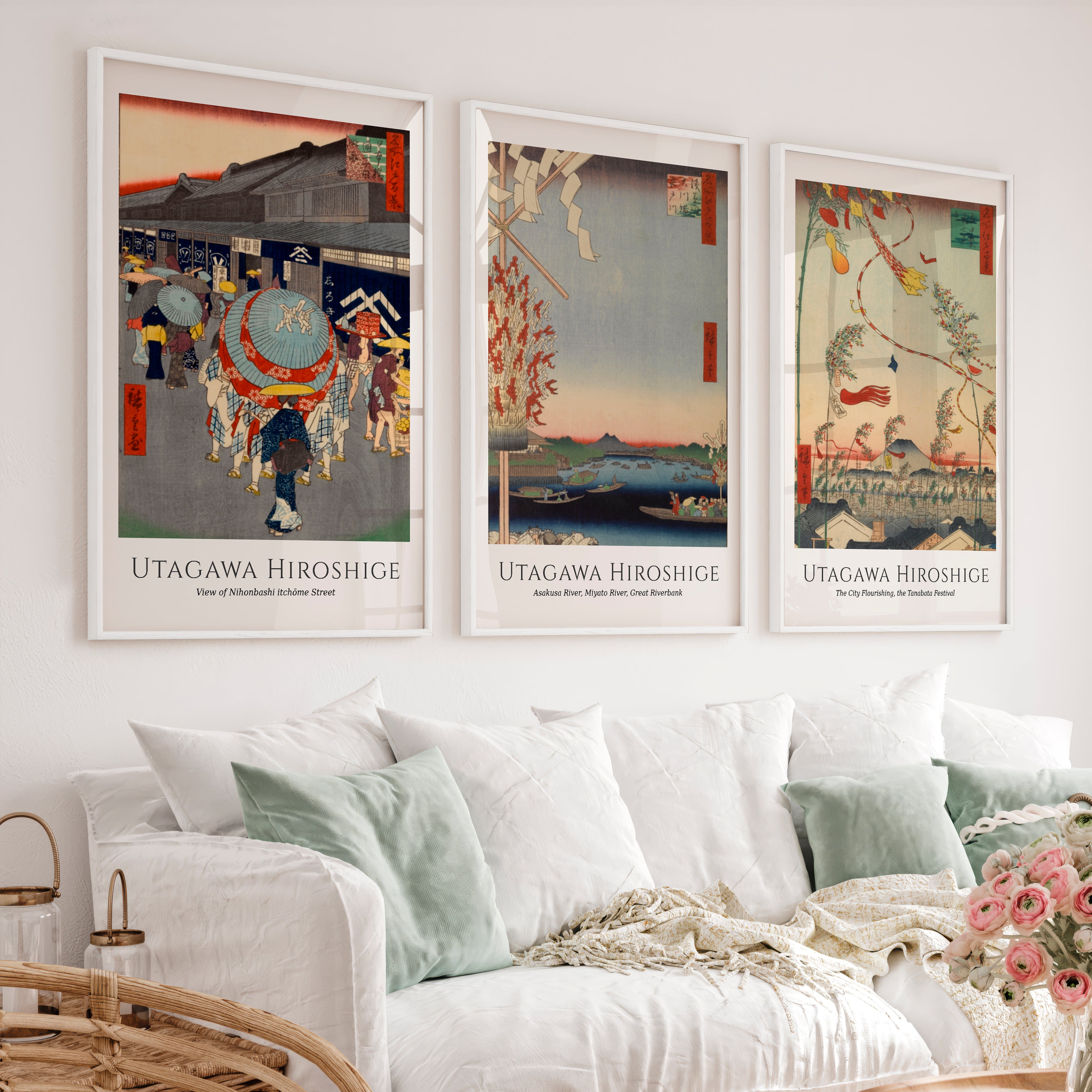 Hiroshige Festival Street Japanese Style Wall Art - White Framed Poster No Border - Artworksets