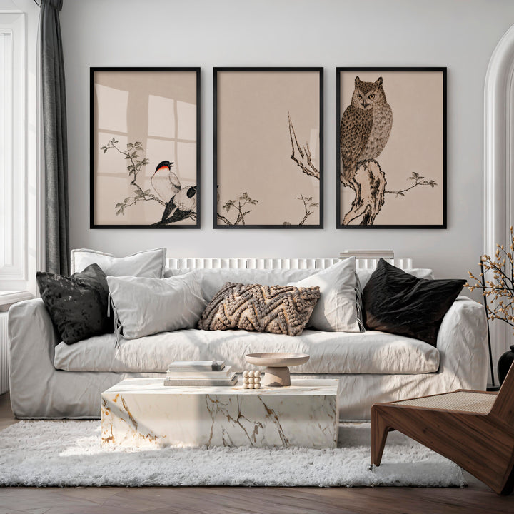 Contemporary Japanese Style Wall Art with Abstract Tree Rings - Black Framed Poster No Border - Artworksets