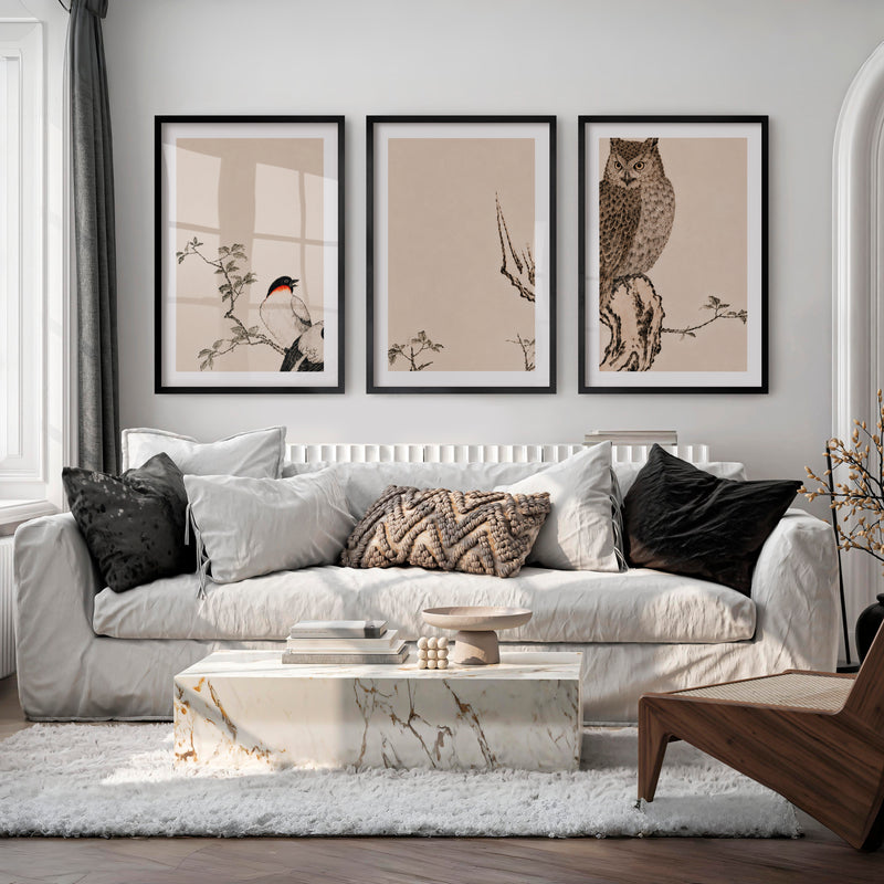 Contemporary Japanese Style Wall Art with Abstract Tree Rings - Black Framed Poster with White Border - Artworksets