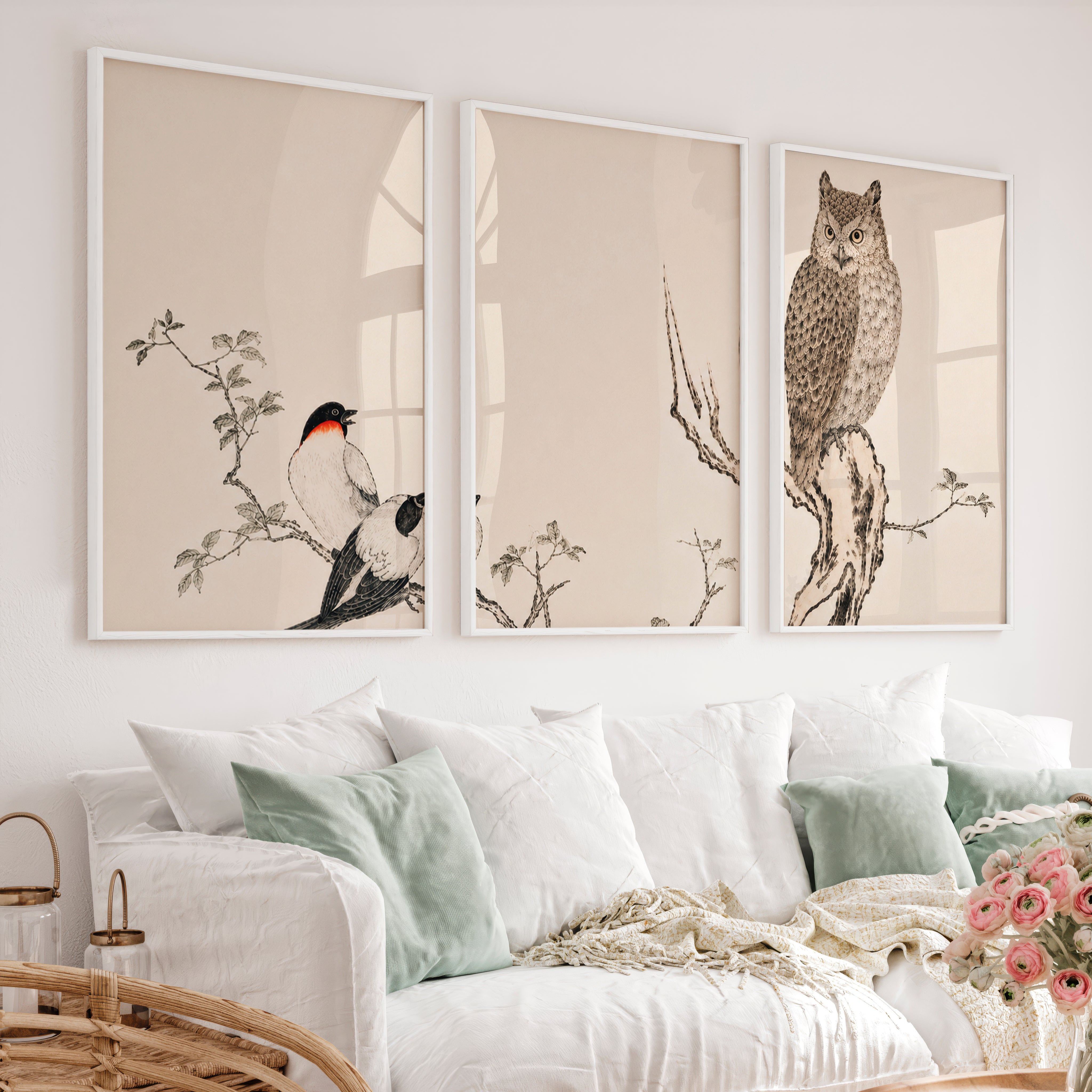 Contemporary Japanese Style Wall Art with Abstract Tree Rings - White Framed Poster No Border - Artworksets