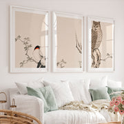 Contemporary Japanese Style Wall Art with Abstract Tree Rings - White Framed Poster with White Border - Artworksets