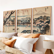 Japanese Wall Art Featuring Abstract Trees in Green Hues - Natural Wood Framed Poster No Border - Artworksets