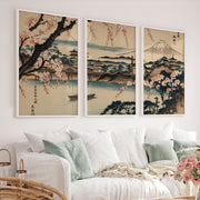Japanese Wall Art Featuring Abstract Trees in Green Hues - White Framed Poster No Border - Artworksets