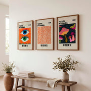 Yayoi Kusama japanese wall art decor with Eyes and Mushrooms - Dark Brown Framed Poster No Border - Artworksets