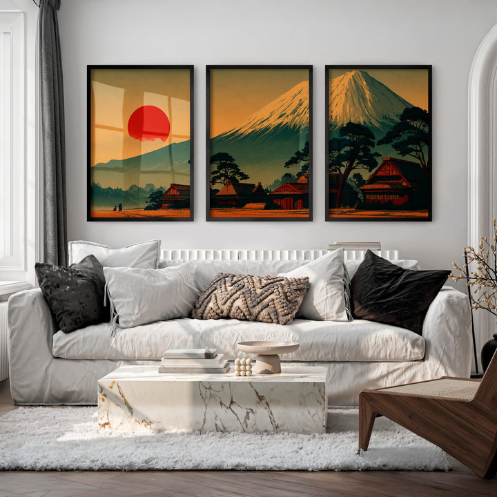 Japanese Wall Art Featuring Misty Mountain Landscape - Black Framed Poster No Border - Artworksets