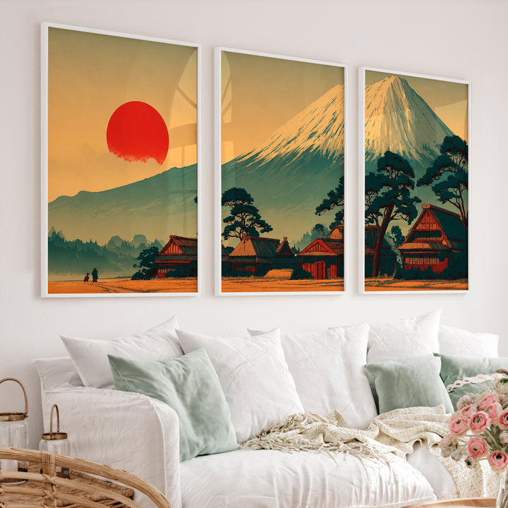 Japanese Wall Art Featuring Misty Mountain Landscape - White Framed Poster No Border - Artworksets