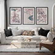 Japanese Wall Art Panels Featuring Botanical Wildflowers - Black Framed Poster with White Border - Artworksets