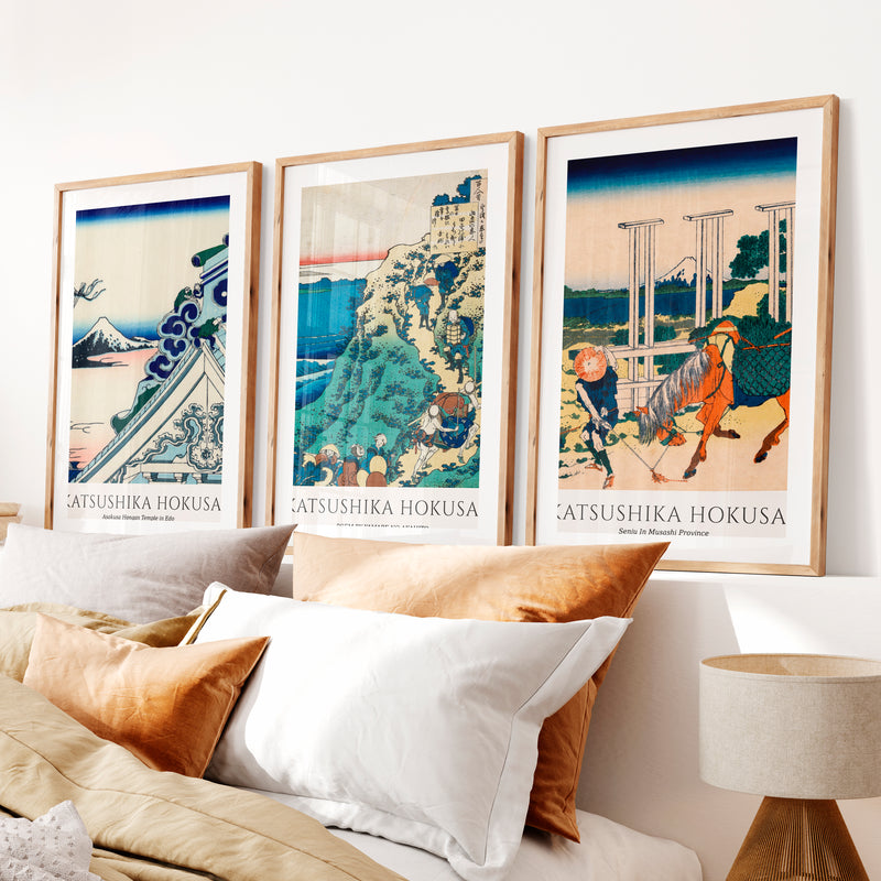Mount Fuji japanese wall art panels- Natural Wood Framed Poster with White Border - Artworksets