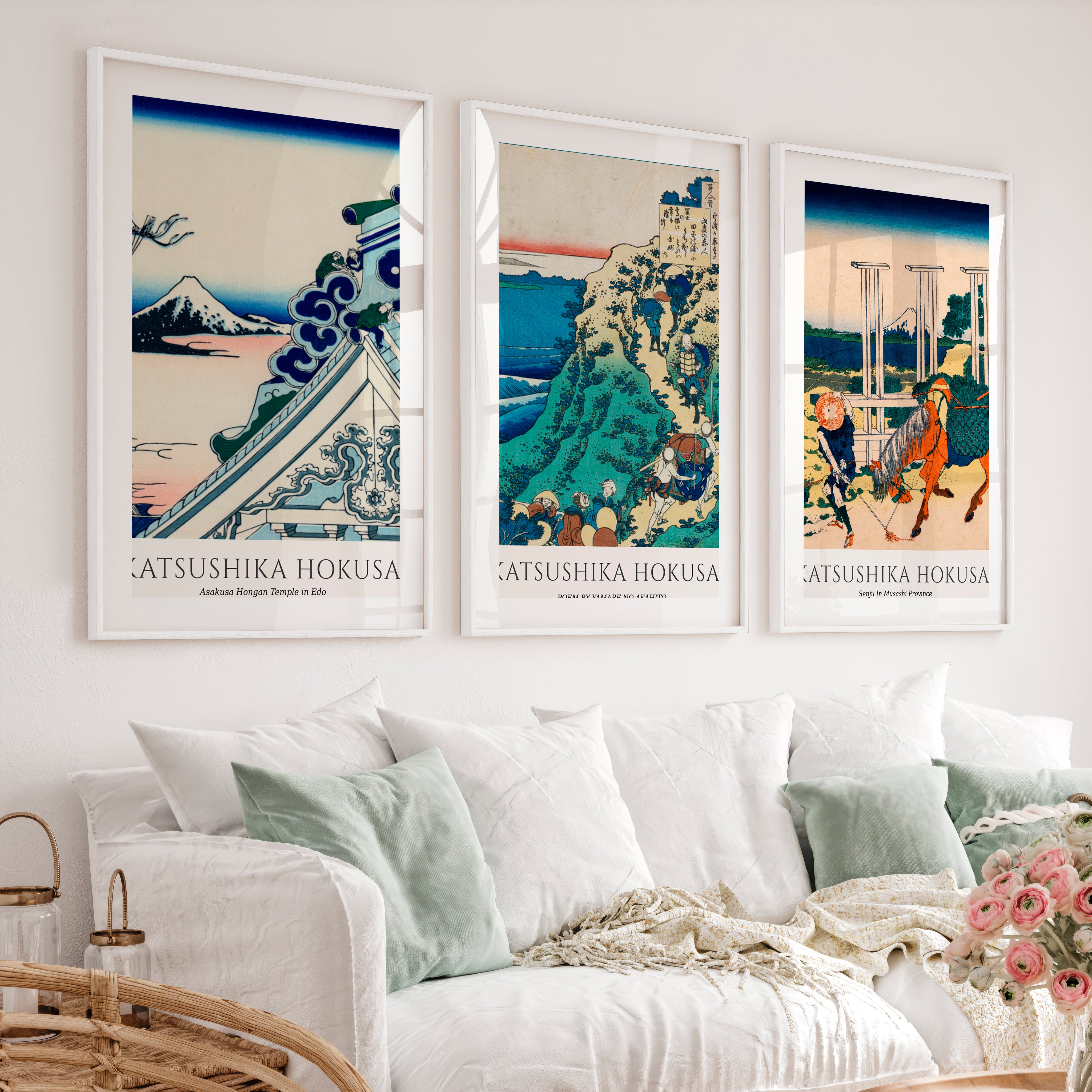 Mount Fuji japanese wall art panels - White Framed Poster with White Border - Artworksets
