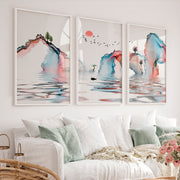 Japanese Wall Art Panels Featuring Misty Pine Forest - White Framed Poster No Border - Artworksets