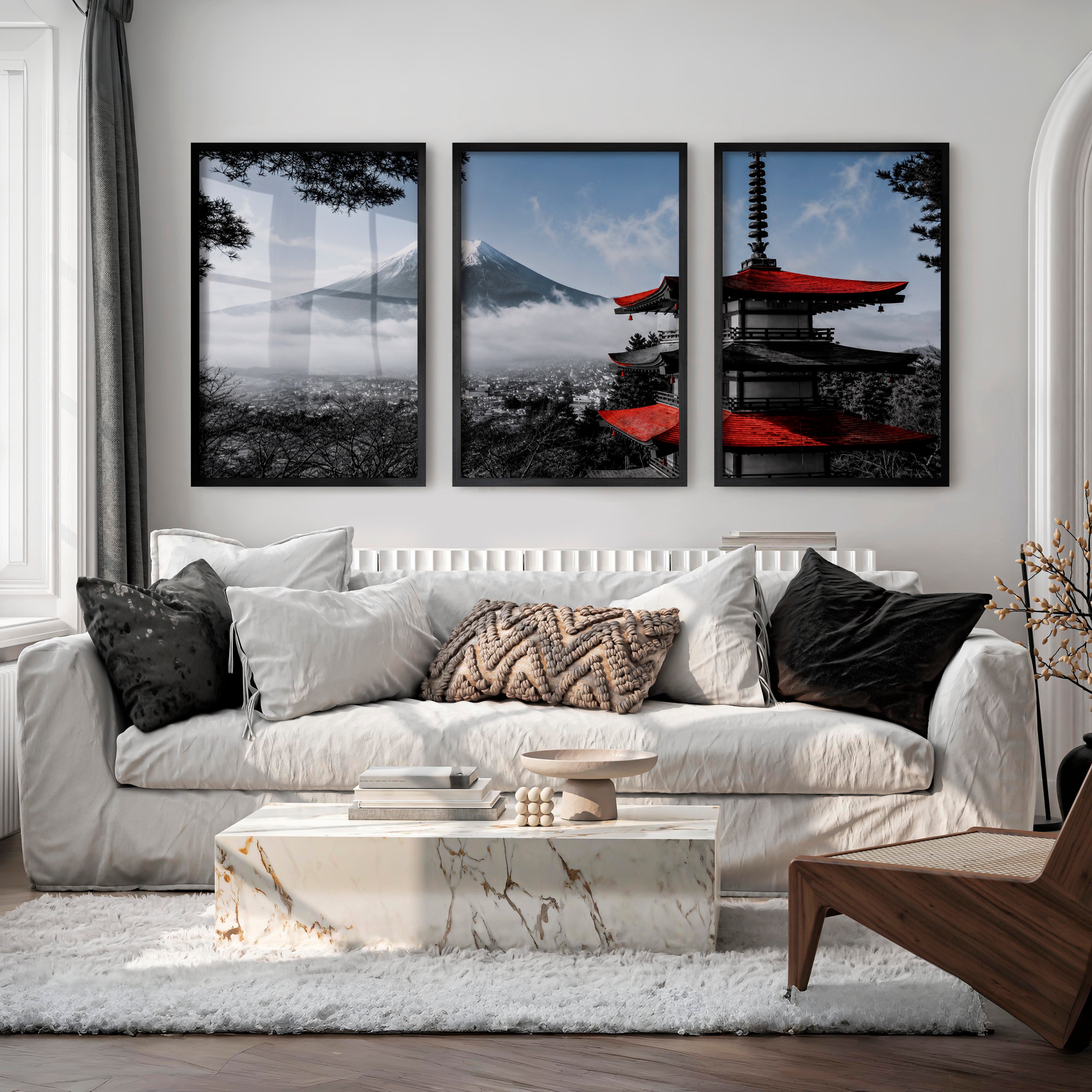 Flying Cranes Japanese Wall Art Prints - Black Framed Poster No Border - Artworksets