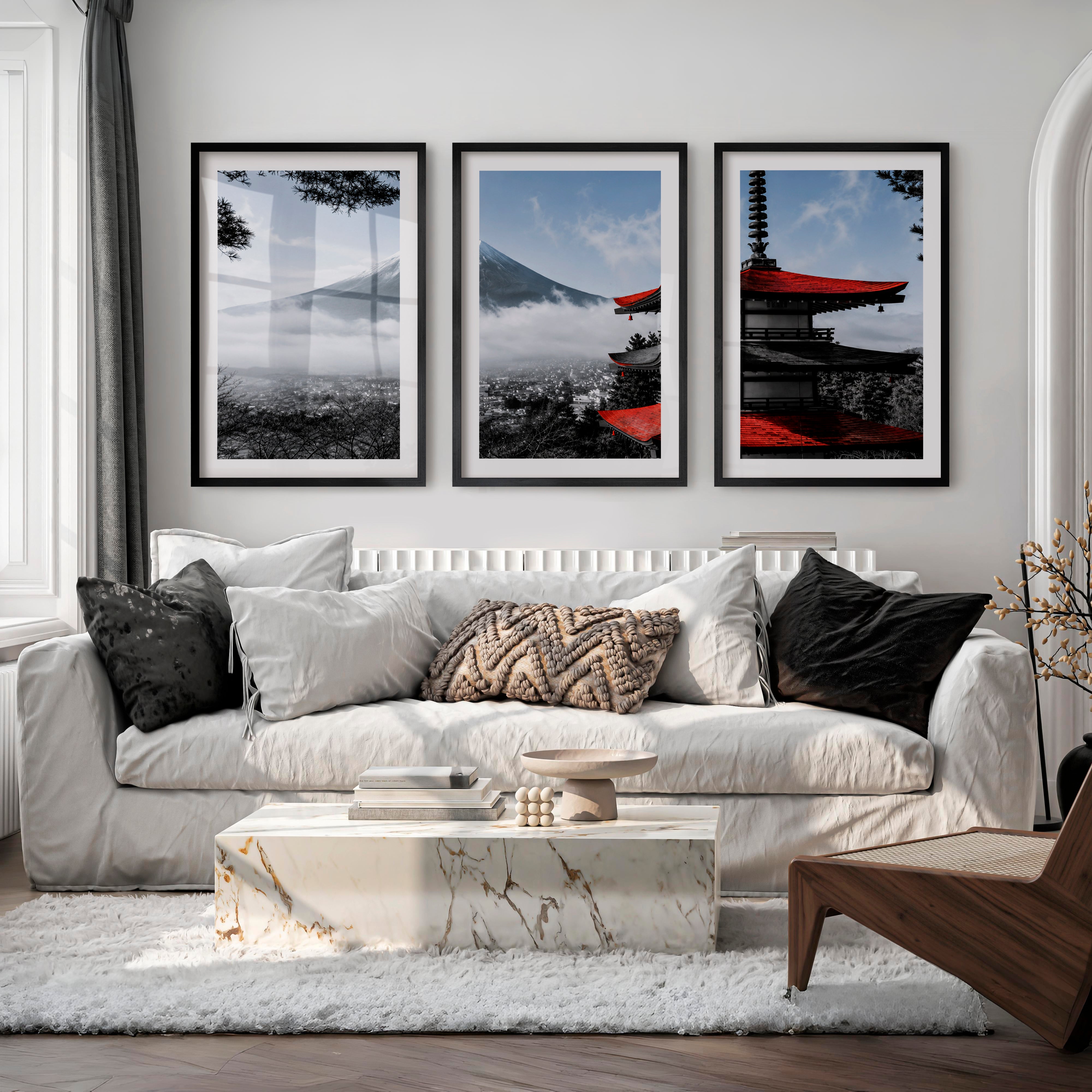 Flying Cranes Japanese Wall Art Prints - Black Framed Poster with White Border - Artworksets