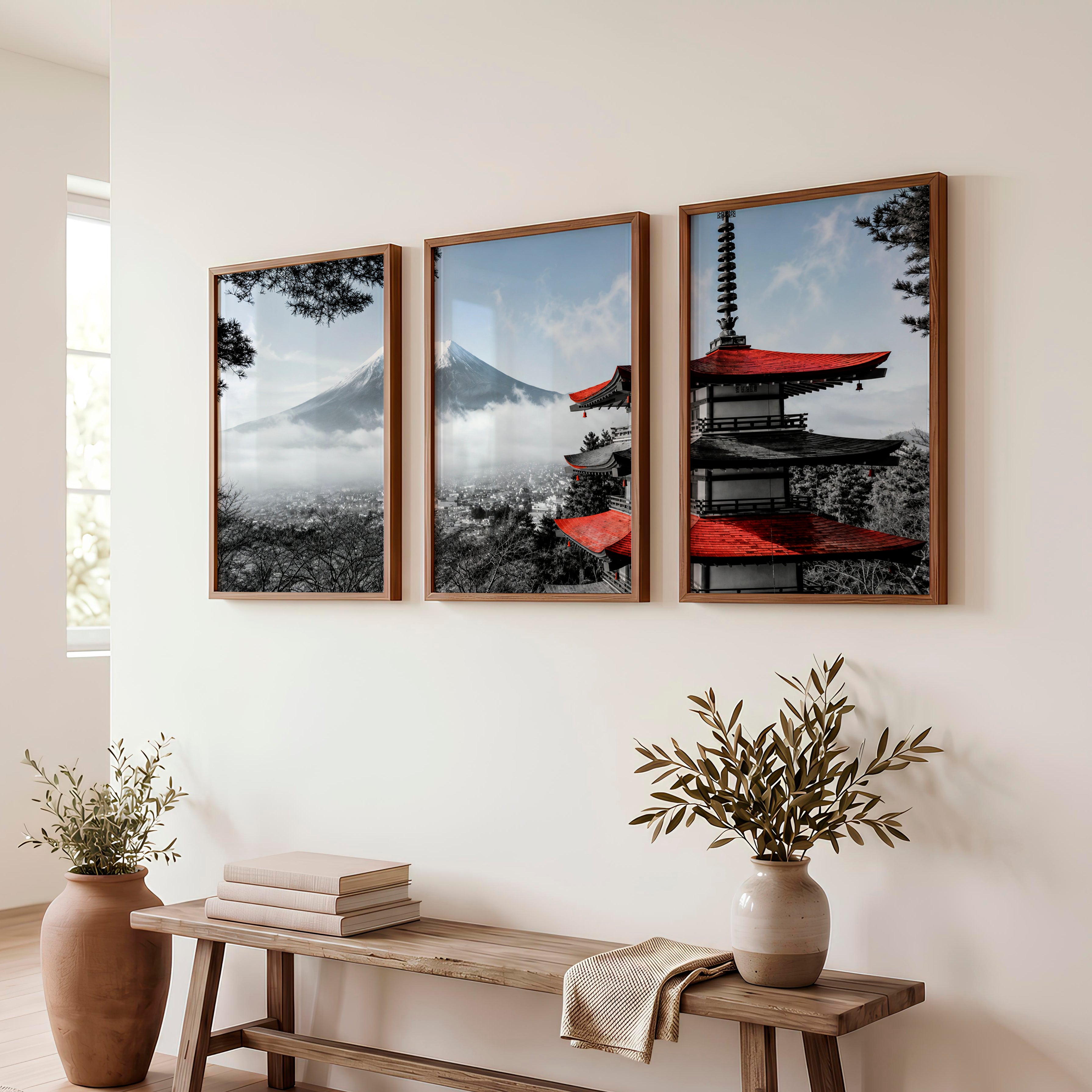 Flying Cranes Japanese Wall Art Prints - Dark Brown Framed Poster No Border - Artworksets
