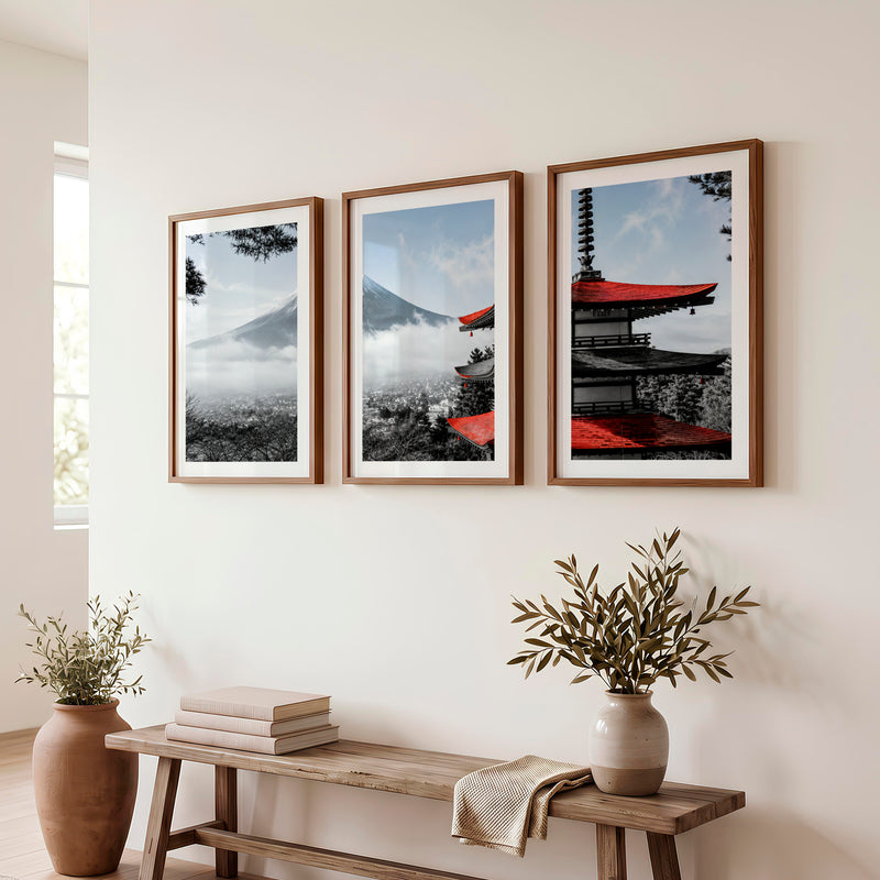 Flying Cranes Japanese Wall Art Prints - Dark Brown Framed Poster with White Border - Artworksets