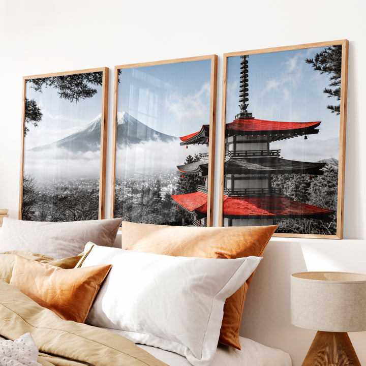 Flying Cranes Japanese Wall Art Prints - Natural Wood Framed Poster No Border - Artworksets