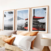 Flying Cranes Japanese Wall Art Prints- Natural Wood Framed Poster with White Border - Artworksets