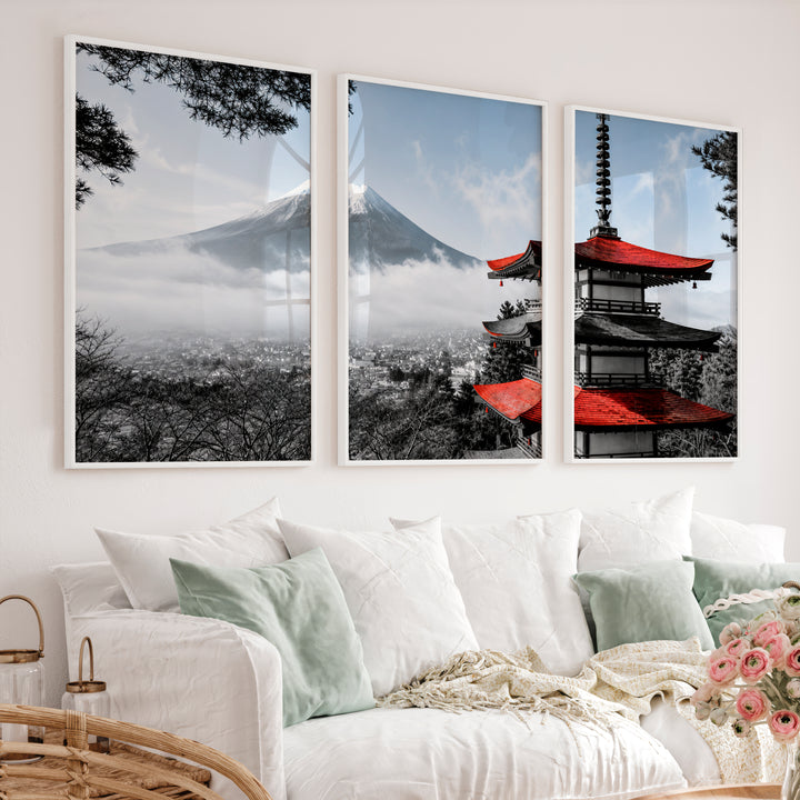 Flying Cranes Japanese Wall Art Prints - White Framed Poster No Border - Artworksets