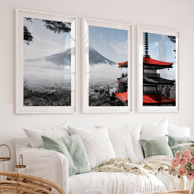 Flying Cranes Japanese Wall Art Prints - White Framed Poster with White Border - Artworksets