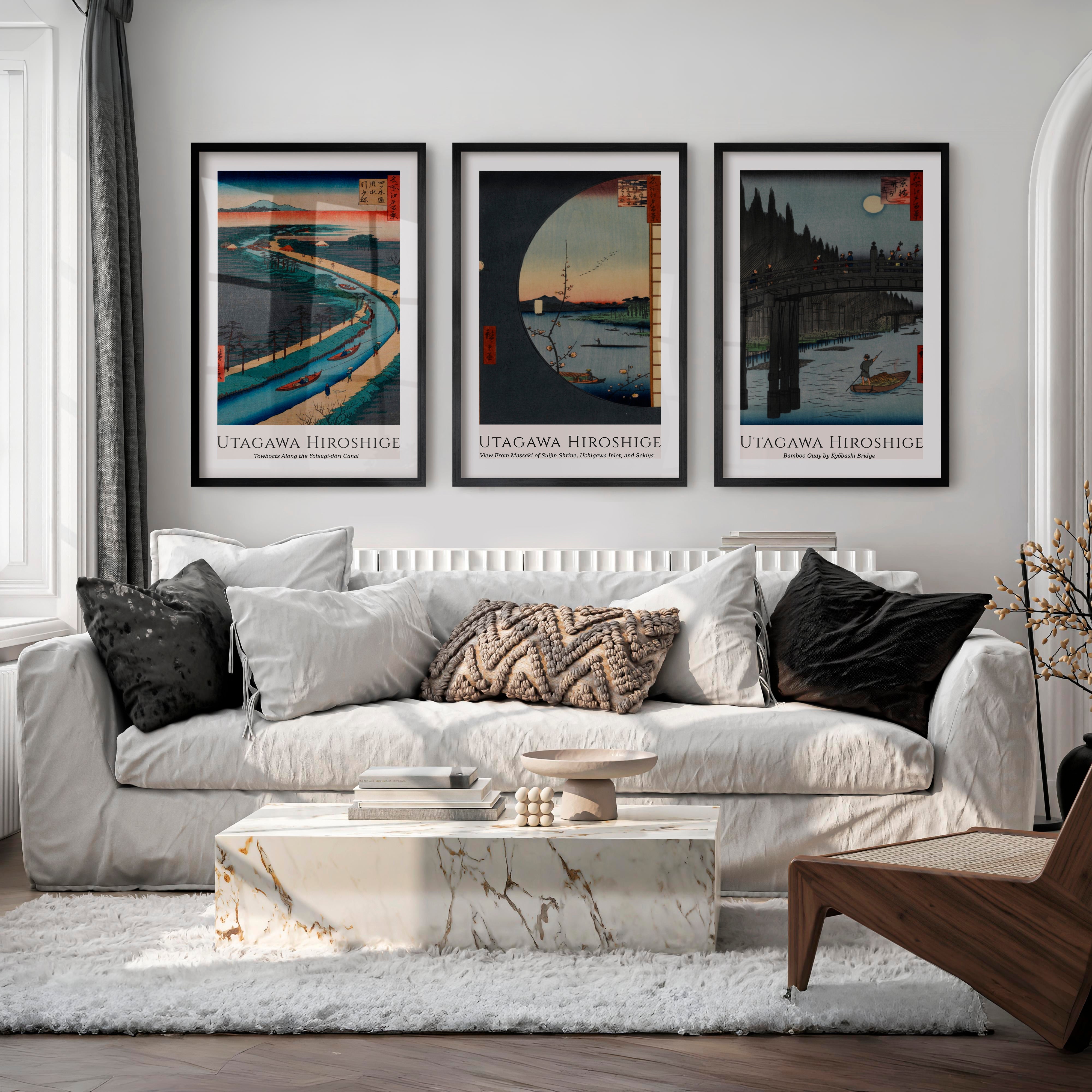 Utagawa Hiroshige Japanese Wall Art Prints - Black Framed Poster with White Border - Artworksets