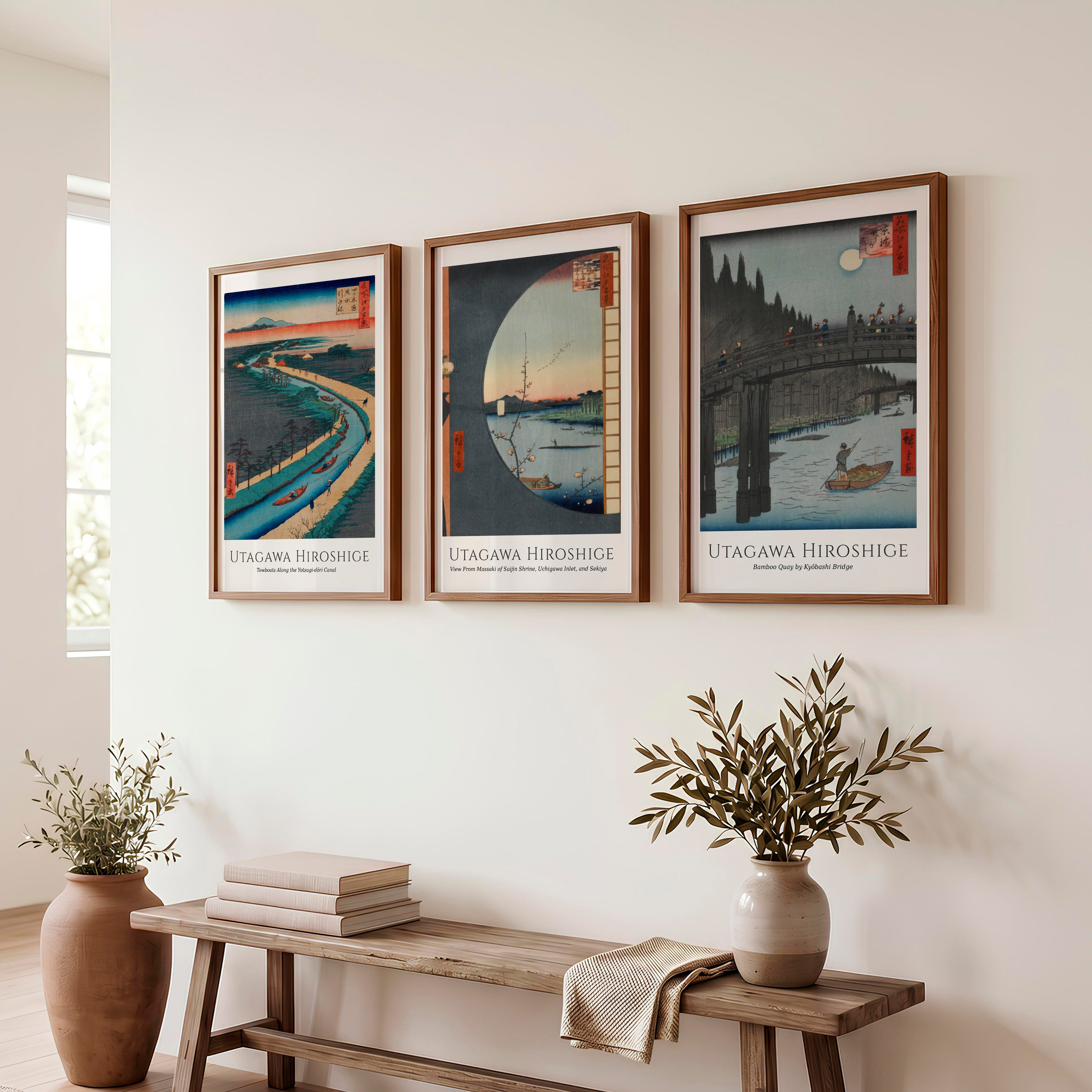 Utagawa Hiroshige Japanese Wall Art Prints - Dark Brown Framed Poster No Border - Artworksets