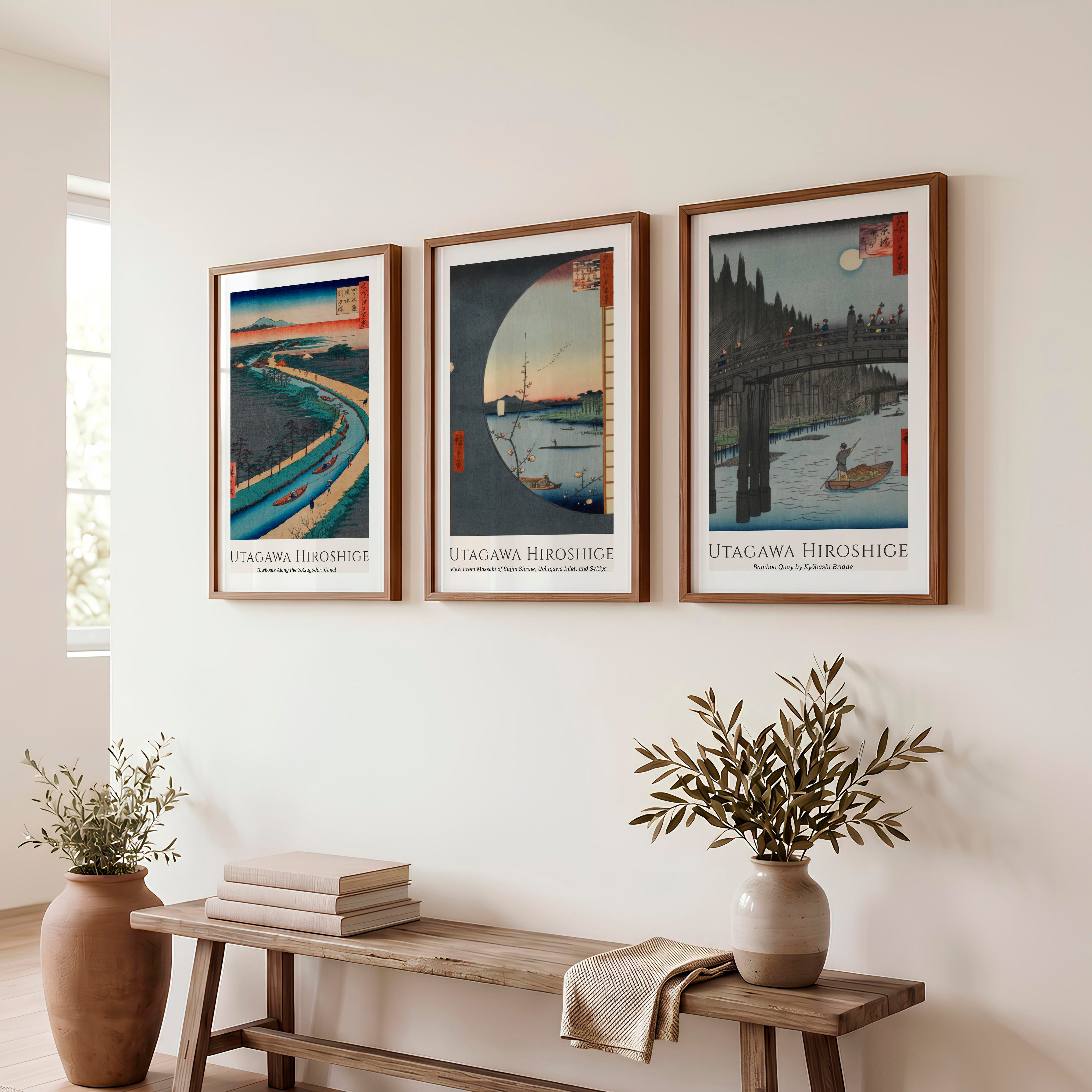 Utagawa Hiroshige Japanese Wall Art Prints - Dark Brown Framed Poster with White Border - Artworksets