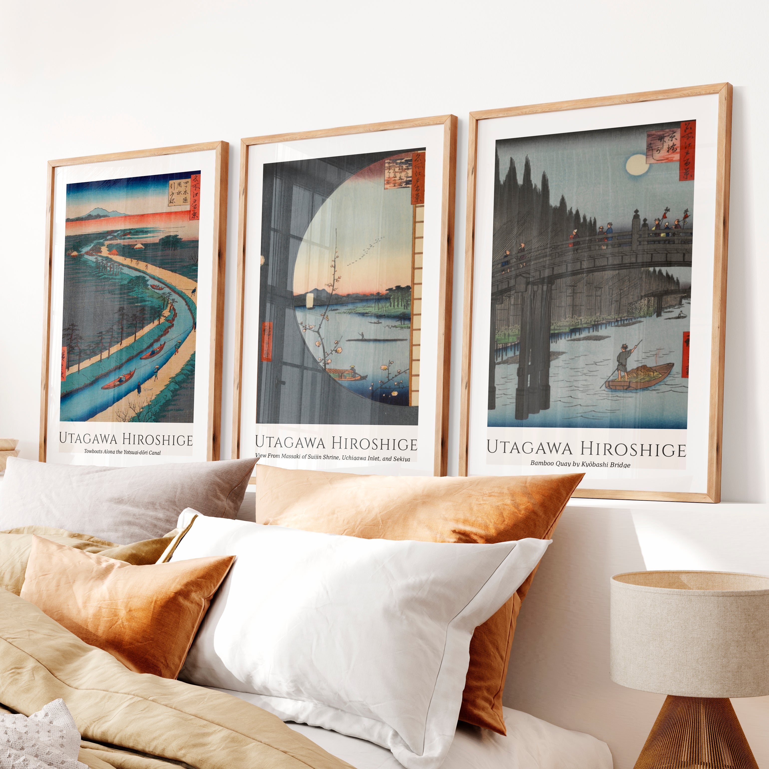 Utagawa Hiroshige Japanese Wall Art Prints- Natural Wood Framed Poster with White Border - Artworksets