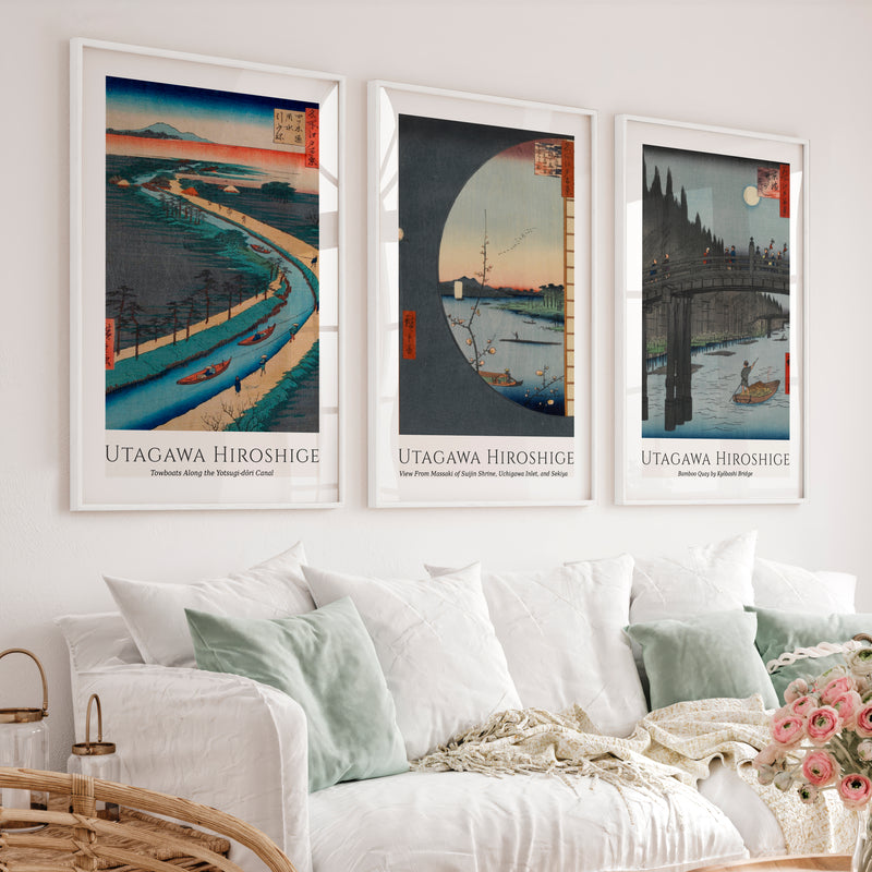 Utagawa Hiroshige Japanese Wall Art Prints - White Framed Poster with White Border - Artworksets