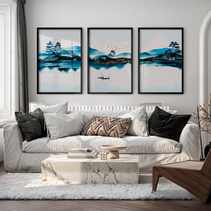 Japanese Wall Art Prints Featuring Overlapping Circles in Earthy Tones - Black Framed Poster No Border - Artworksets