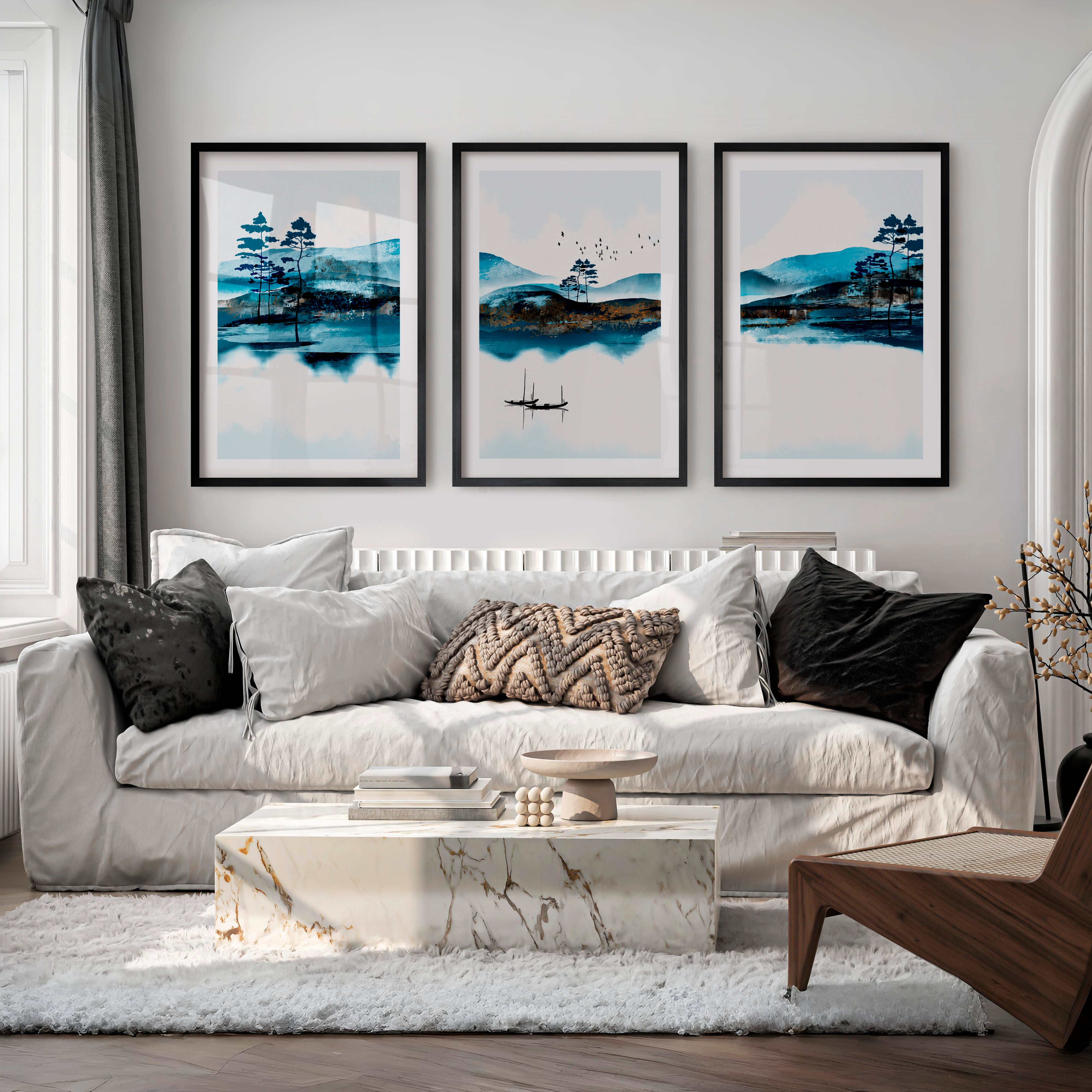 Japanese Wall Art Prints Featuring Overlapping Circles in Earthy Tones - Black Framed Poster with White Border - Artworksets