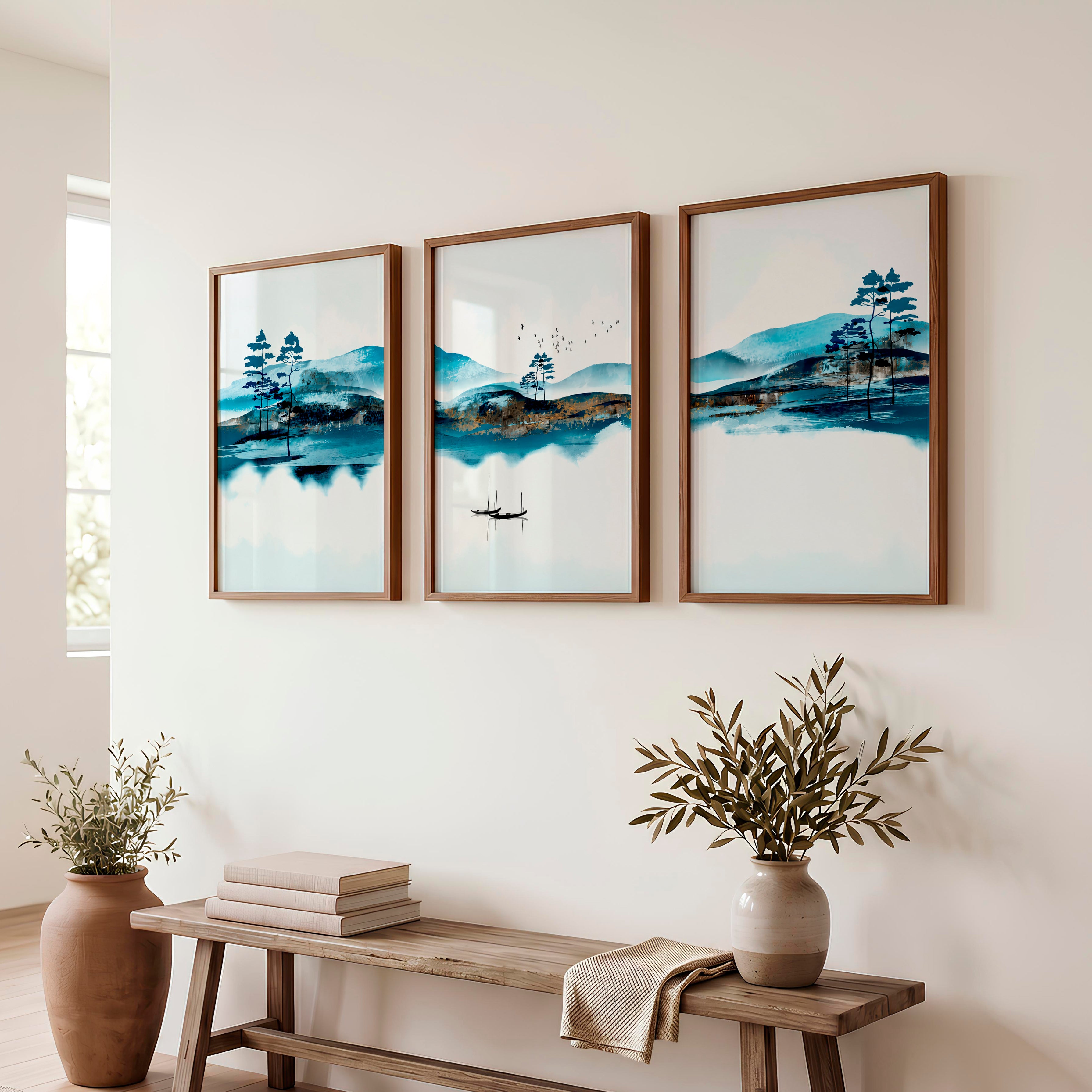 Japanese Wall Art Prints Featuring Overlapping Circles in Earthy Tones - Dark Brown Framed Poster No Border - Artworksets