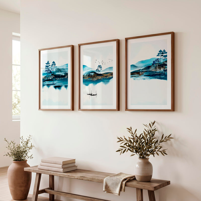 Japanese Wall Art Prints Featuring Overlapping Circles in Earthy Tones - Dark Brown Framed Poster with White Border - Artworksets
