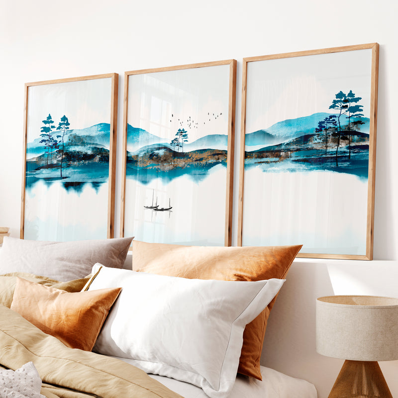 Japanese Wall Art Prints Featuring Overlapping Circles in Earthy Tones - Natural Wood Framed Poster No Border - Artworksets