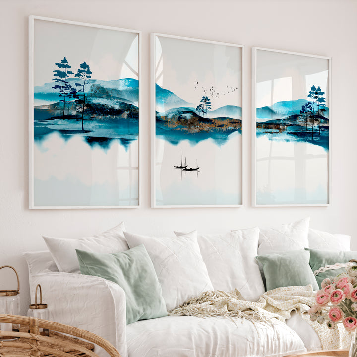 Japanese Wall Art Prints Featuring Overlapping Circles in Earthy Tones - White Framed Poster No Border - Artworksets