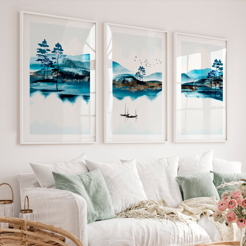 Japanese Wall Art Prints Featuring Overlapping Circles in Earthy Tones - White Framed Poster with White Border - Artworksets